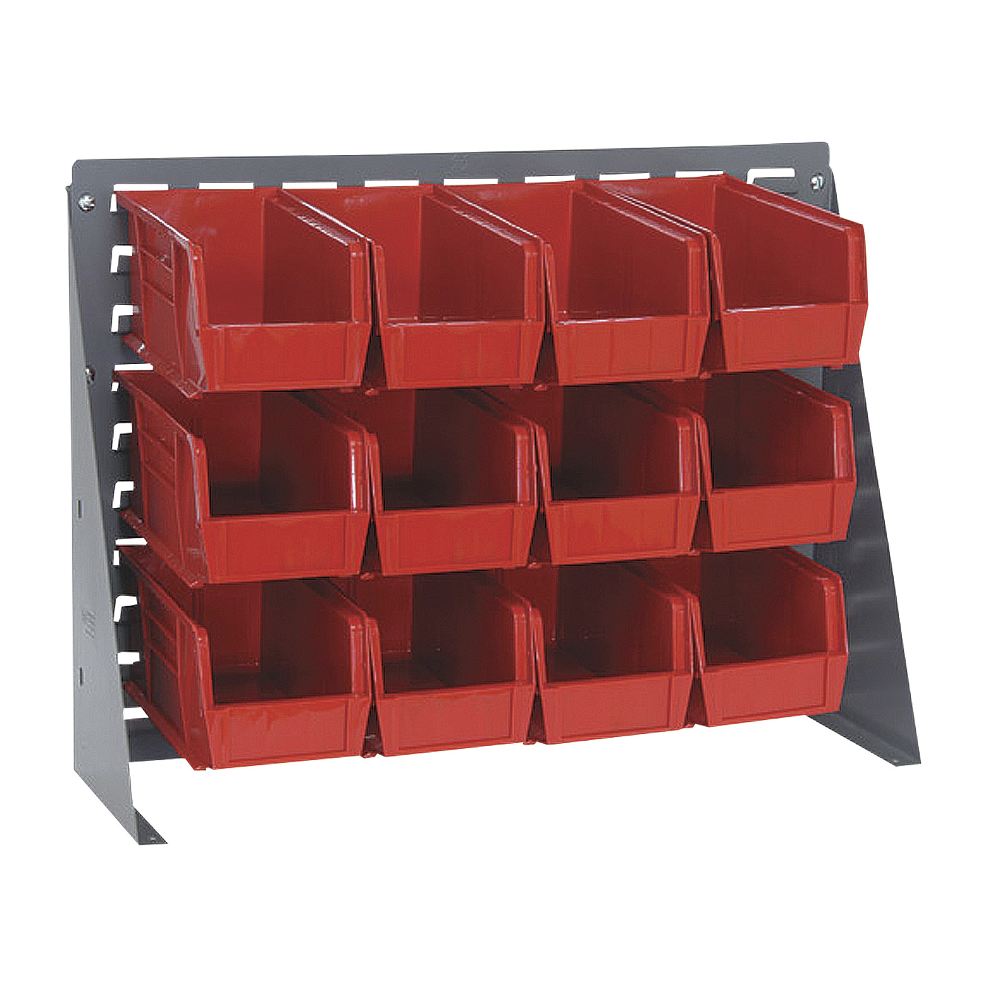 Quantum Storage Louvered Panel Bench Rack with 12 Bins, 27in.L x 8in.W x 21in.H, Red, QBR-2721-230-12RD